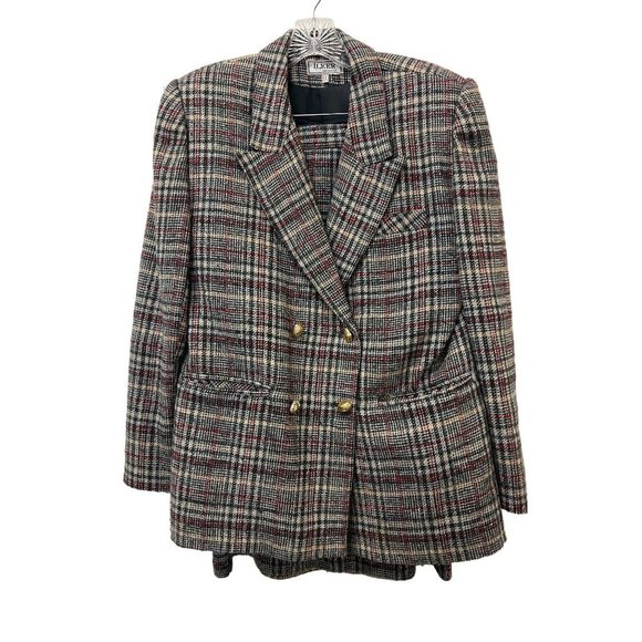 Ilker 2246802 Plaid Wool Suit Javket Blaser Skirt - Picture 1 of 6